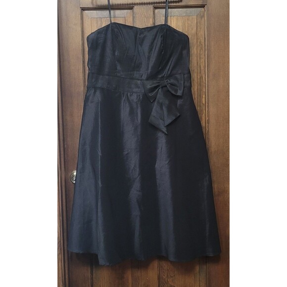 Vintage Masquerade Black Satin Bow Strapless Dress Juniors 16/17 Y2K 90's - Picture 1 of 5